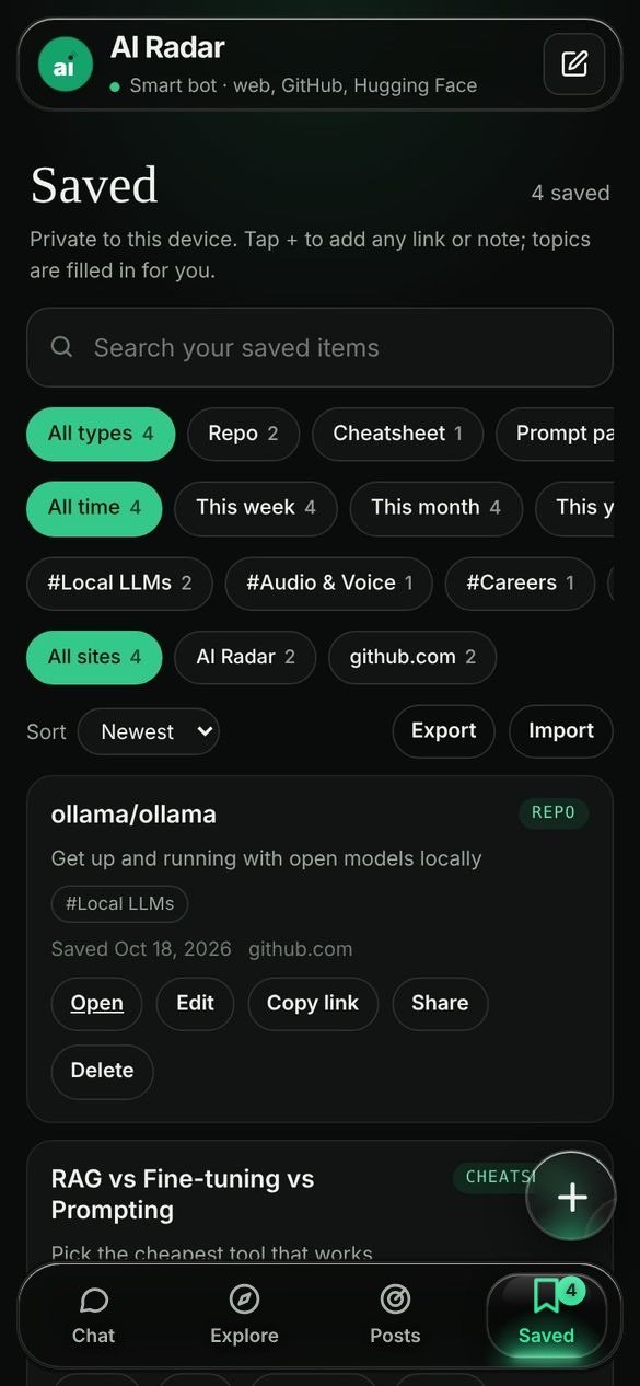 Saved: a private library with filters and a saved ollama repo