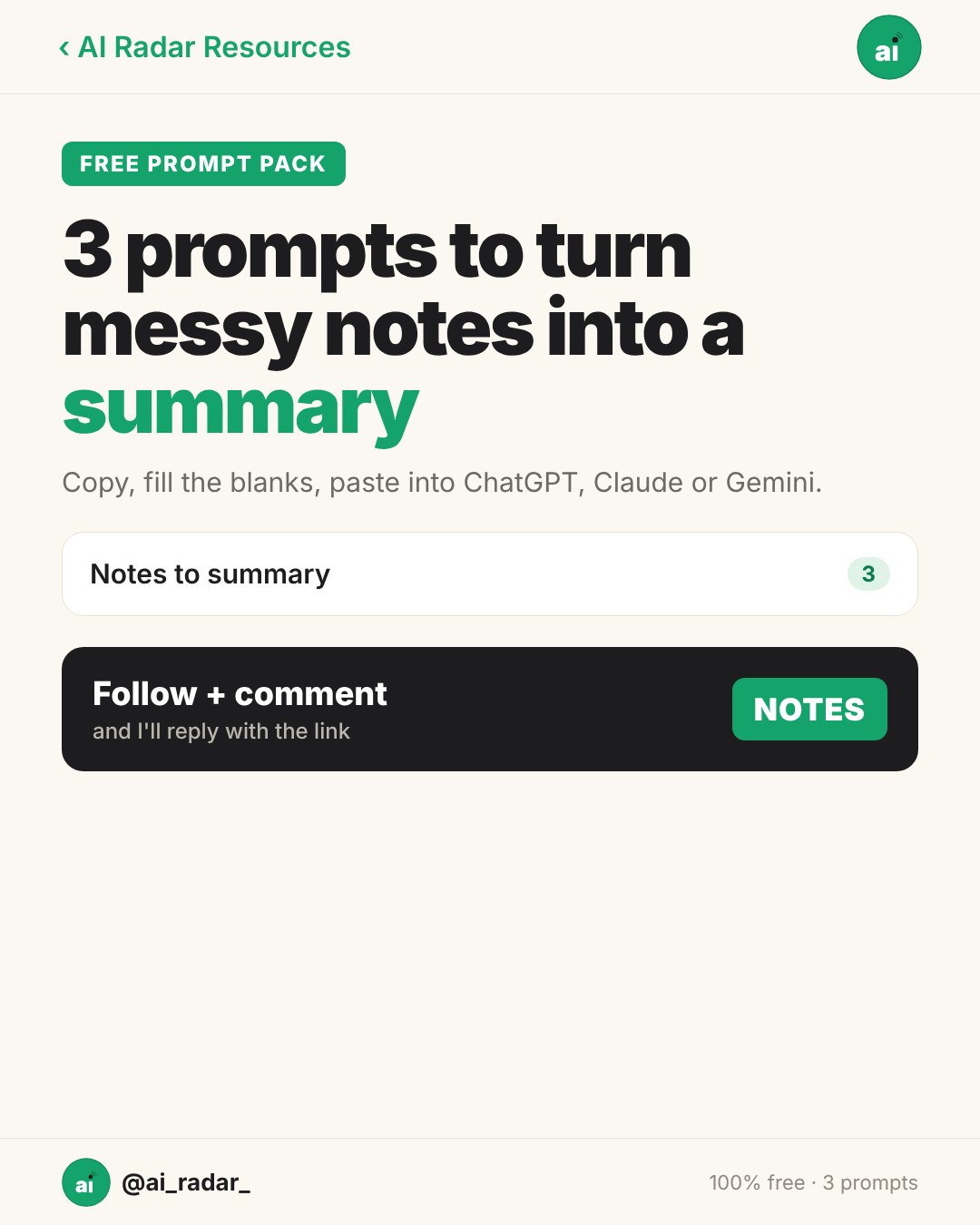 3 prompts to turn messy notes into a summary cover